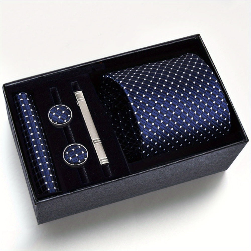Men's Necktie - Tie Gift Box Set for 5 Piece Pocket Square Cufflinks Tie Clip | Elegant - product detail view 19