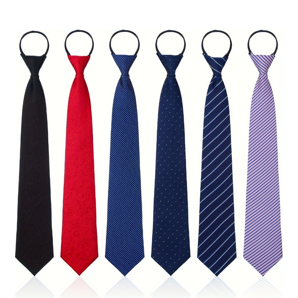 Men's Necktie - Zipper Tie Set 6 Pack Adjustable Pre-Tied for Women Kids - School Uniform - main product view