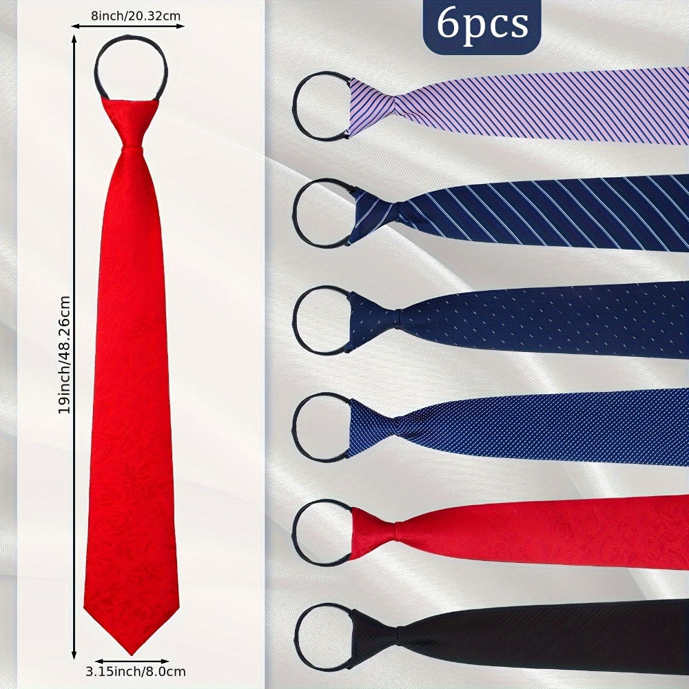Men's Necktie - Zipper Tie Set 6 Pack Adjustable Pre-Tied for Women Kids - School Uniform - product detail view 2