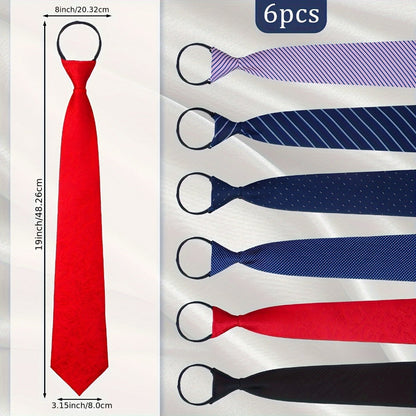 Men's Necktie - Zipper Tie Set 6 Pack Adjustable Pre-Tied for Women Kids - School Uniform - product detail view 2