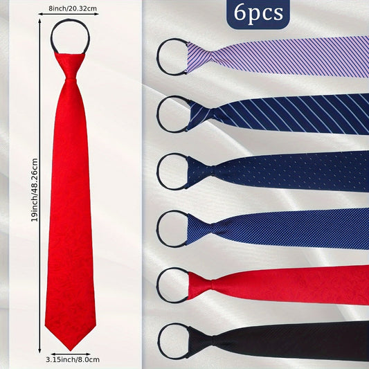 Men's Necktie - Zipper Tie Set 6 Pack Adjustable Pre-Tied for Women Kids - School Uniform - product detail view 2