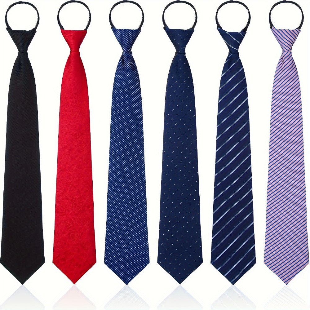 Men's Necktie - Zipper Tie Set 6 Pack Adjustable Pre-Tied for Women Kids - School Uniform - product detail view 3