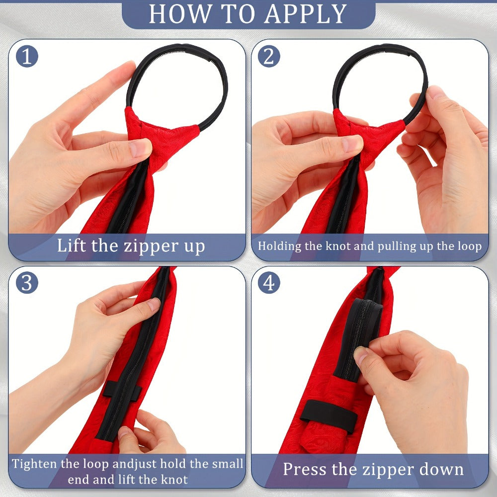 Men's Necktie - Zipper Tie Set 6 Pack Adjustable Pre-Tied for Women Kids - School Uniform - product detail view 4