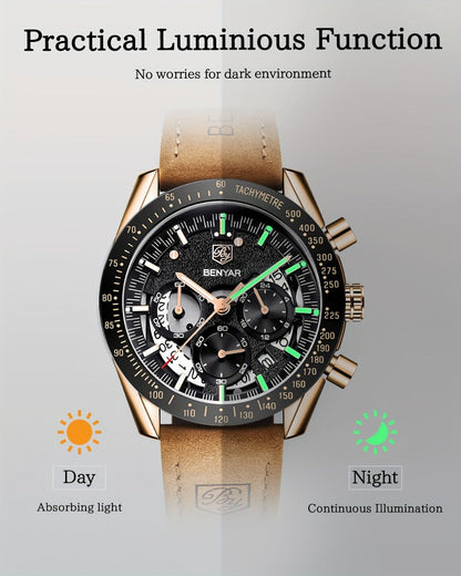 Men's Quartz Watch - BENYAR Luminous Chronograph Analog Big Face Business Sport Casual Fashion - product detail view 16