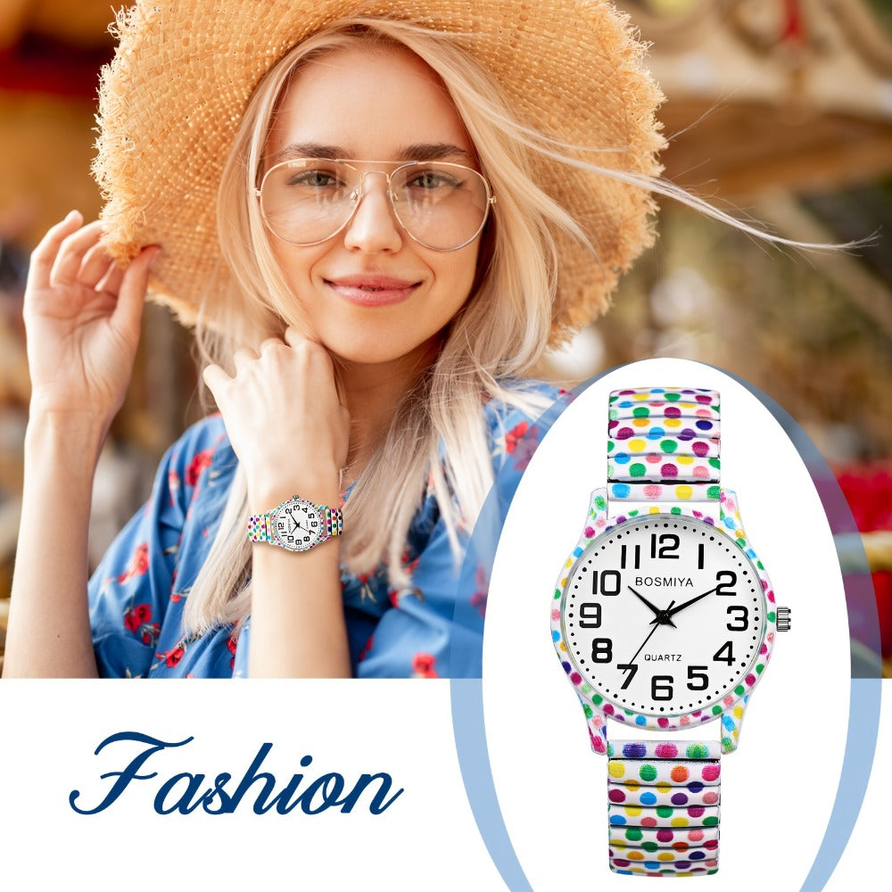 Women's Quartz Watch - Boho for Elastic Stretch Strap Analog Wristwatch - Large Arabic Numeral - product detail view 14
