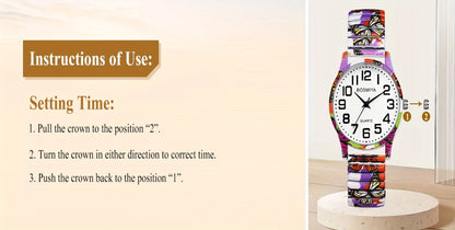Women's Quartz Watch - Boho for Elastic Stretch Strap Analog Wristwatch - Large Arabic Numeral - product detail view 22