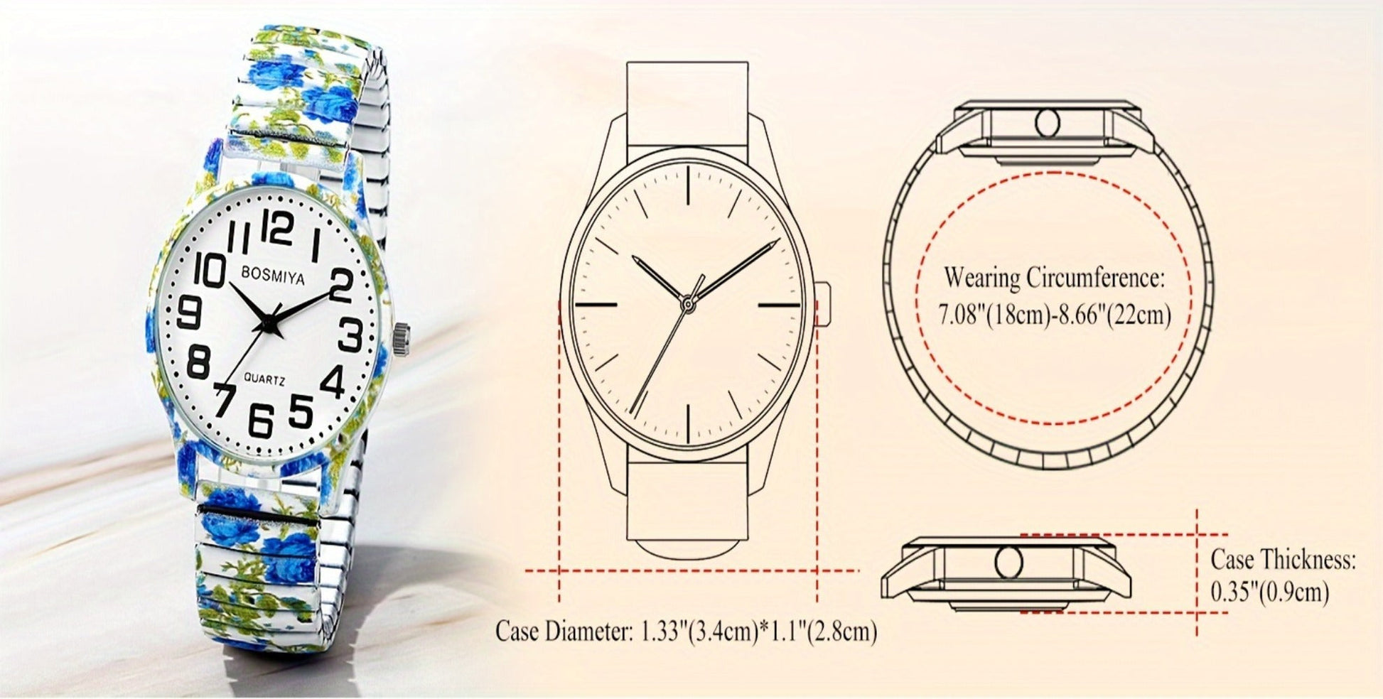 Women's Quartz Watch - Boho for Elastic Stretch Strap Analog Wristwatch - Large Arabic Numeral - product detail view 23