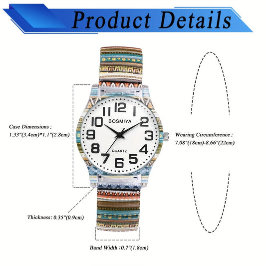 Women's Quartz Watch - Boho for Stretch Stainless Steel Strap, Large Arabic Numeral Dial - product detail view 2