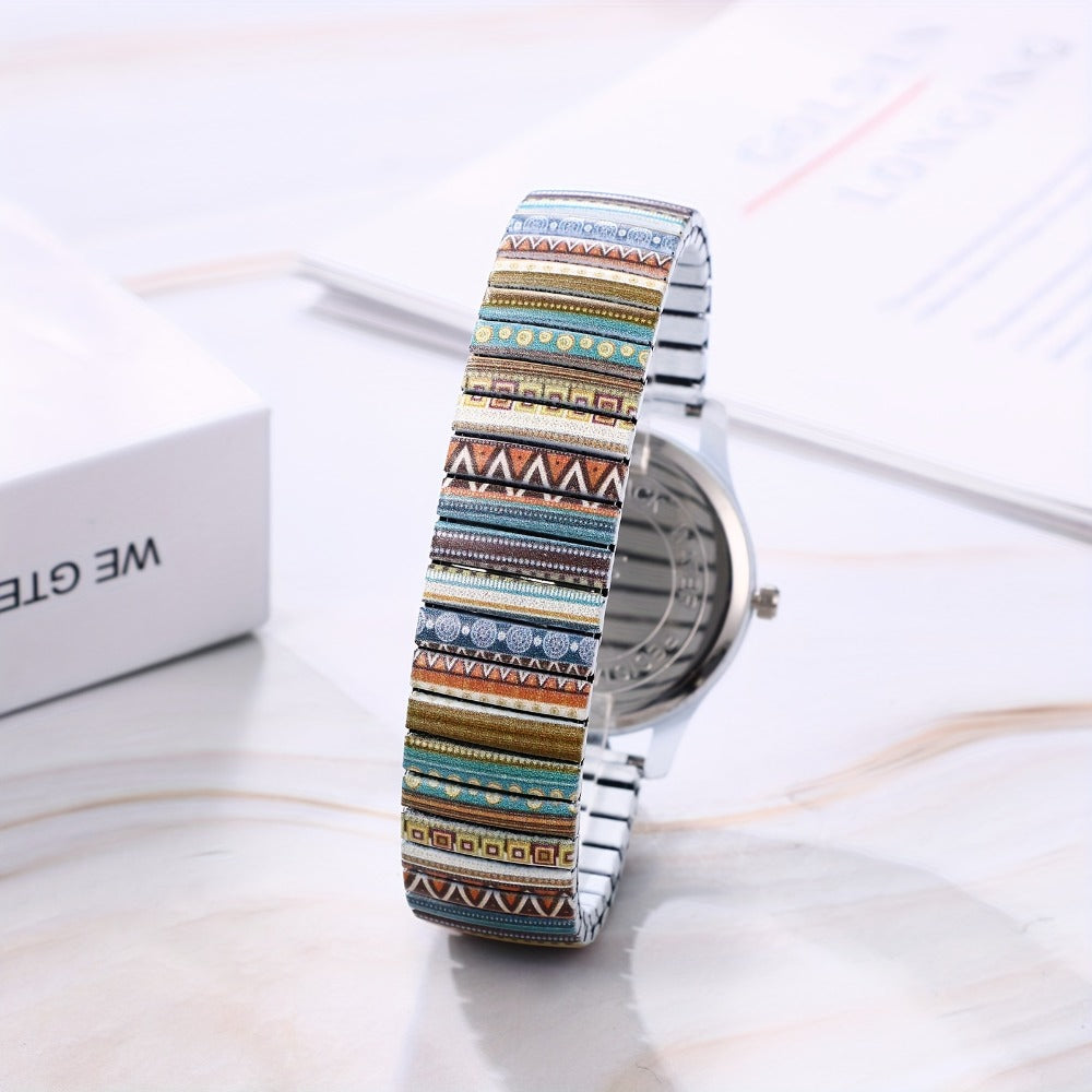Women's Quartz Watch - Boho for Stretch Stainless Steel Strap, Large Arabic Numeral Dial - product detail view 4