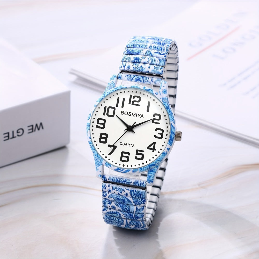 Women's Quartz Watch - Boho for Stretch Stainless Steel Strap, Large Arabic Numeral Dial - product detail view 6
