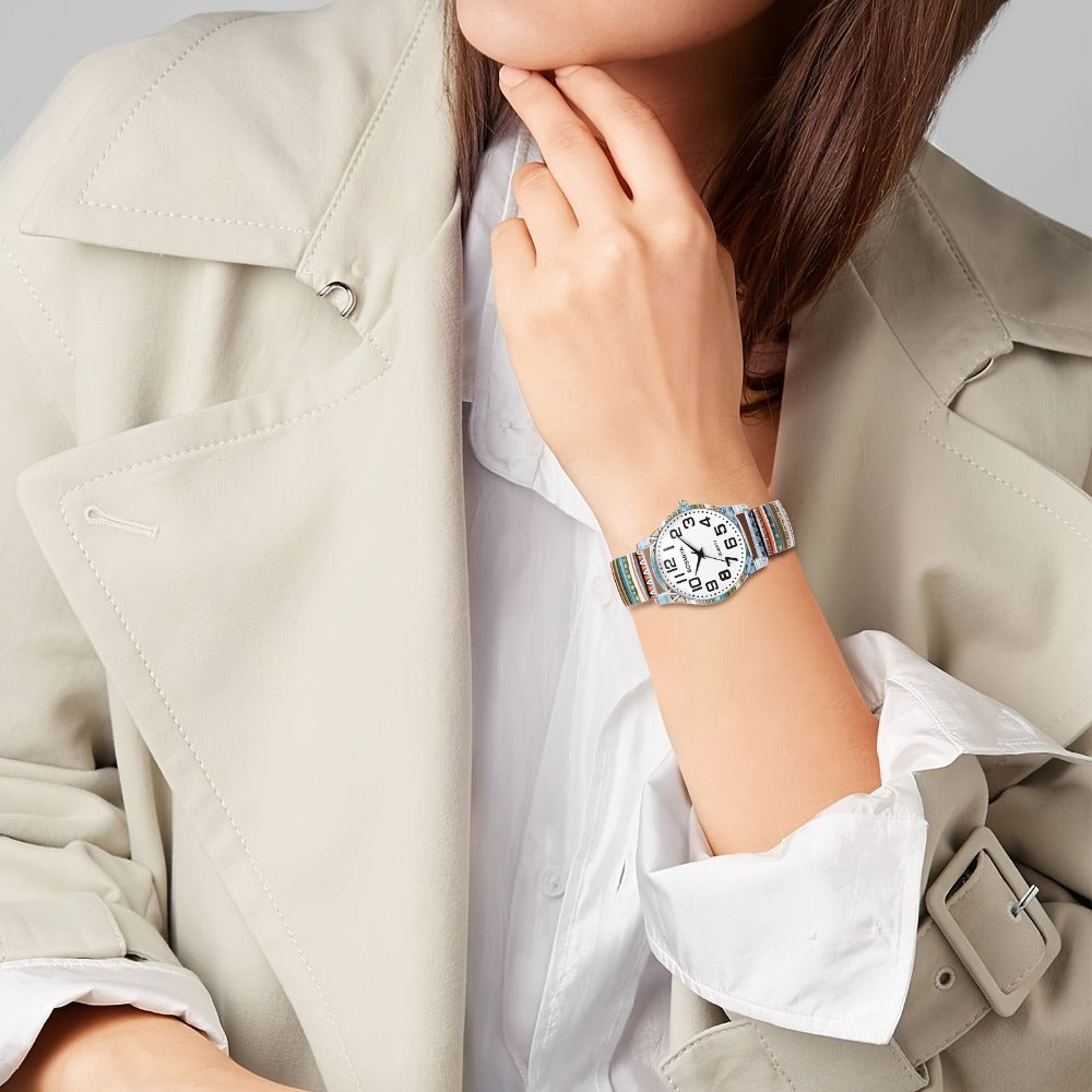 Women's Quartz Watch - Boho for Stretch Stainless Steel Strap, Large Arabic Numeral Dial - product detail view 10