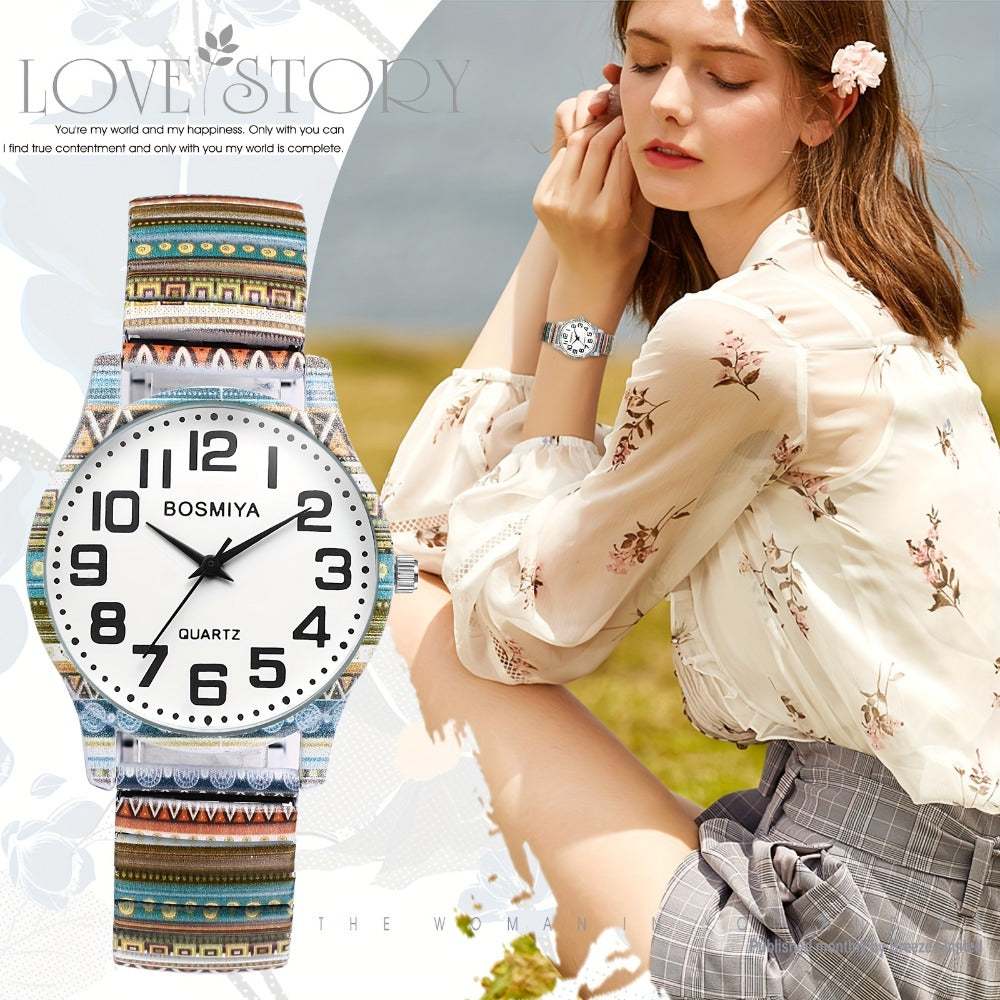 Women's Quartz Watch - Boho for Stretch Stainless Steel Strap, Large Arabic Numeral Dial - product detail view 16