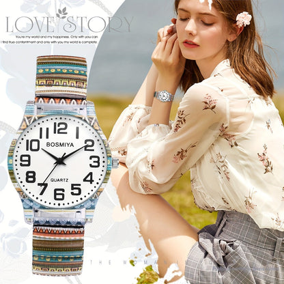 Women's Quartz Watch - Boho for Stretch Stainless Steel Strap, Large Arabic Numeral Dial - product detail view 16