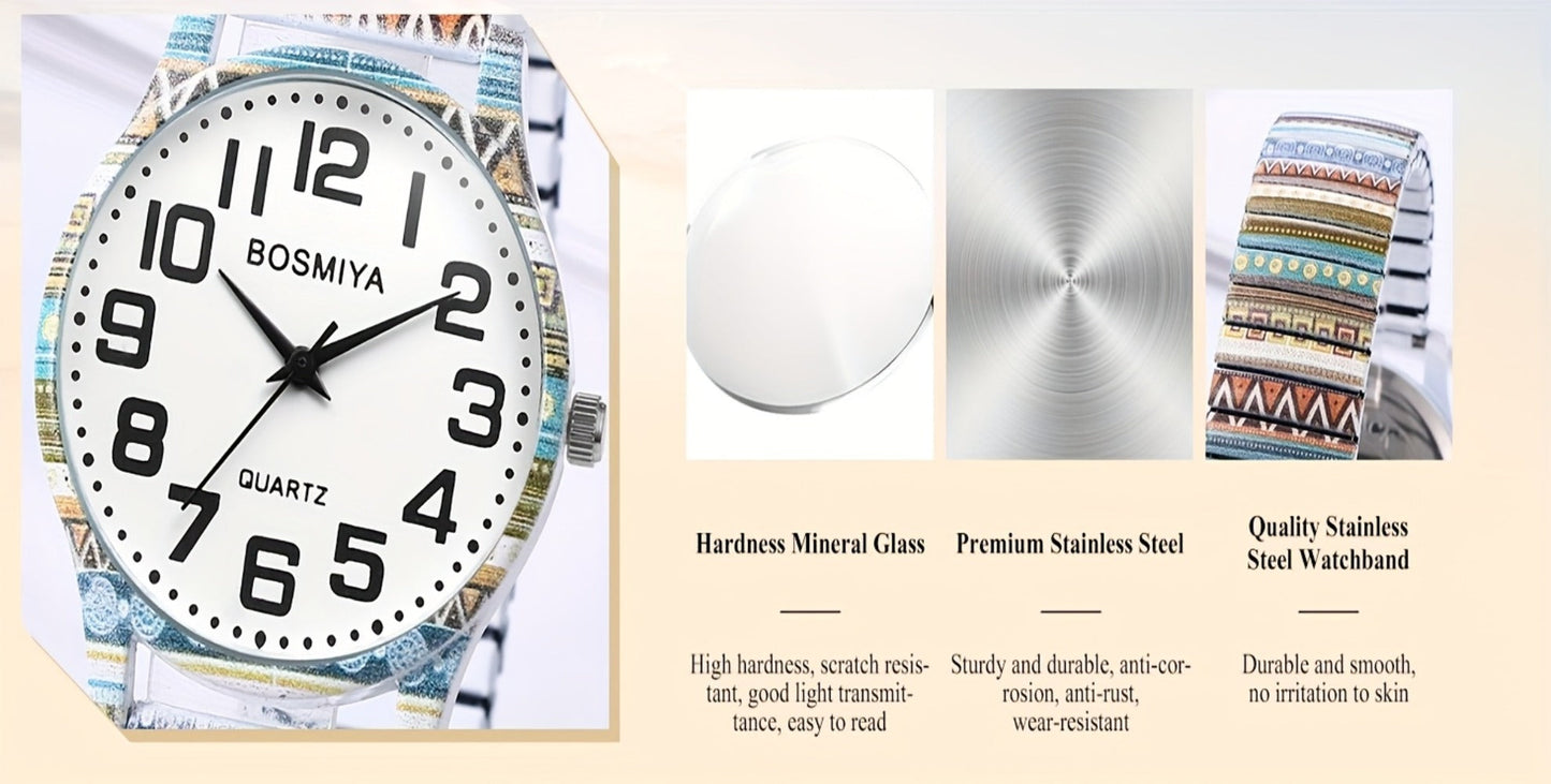 Women's Quartz Watch - Boho for Stretch Stainless Steel Strap, Large Arabic Numeral Dial - product detail view 25