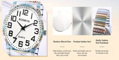Women's Quartz Watch - Boho for Stretch Stainless Steel Strap, Large Arabic Numeral Dial - product detail view 25