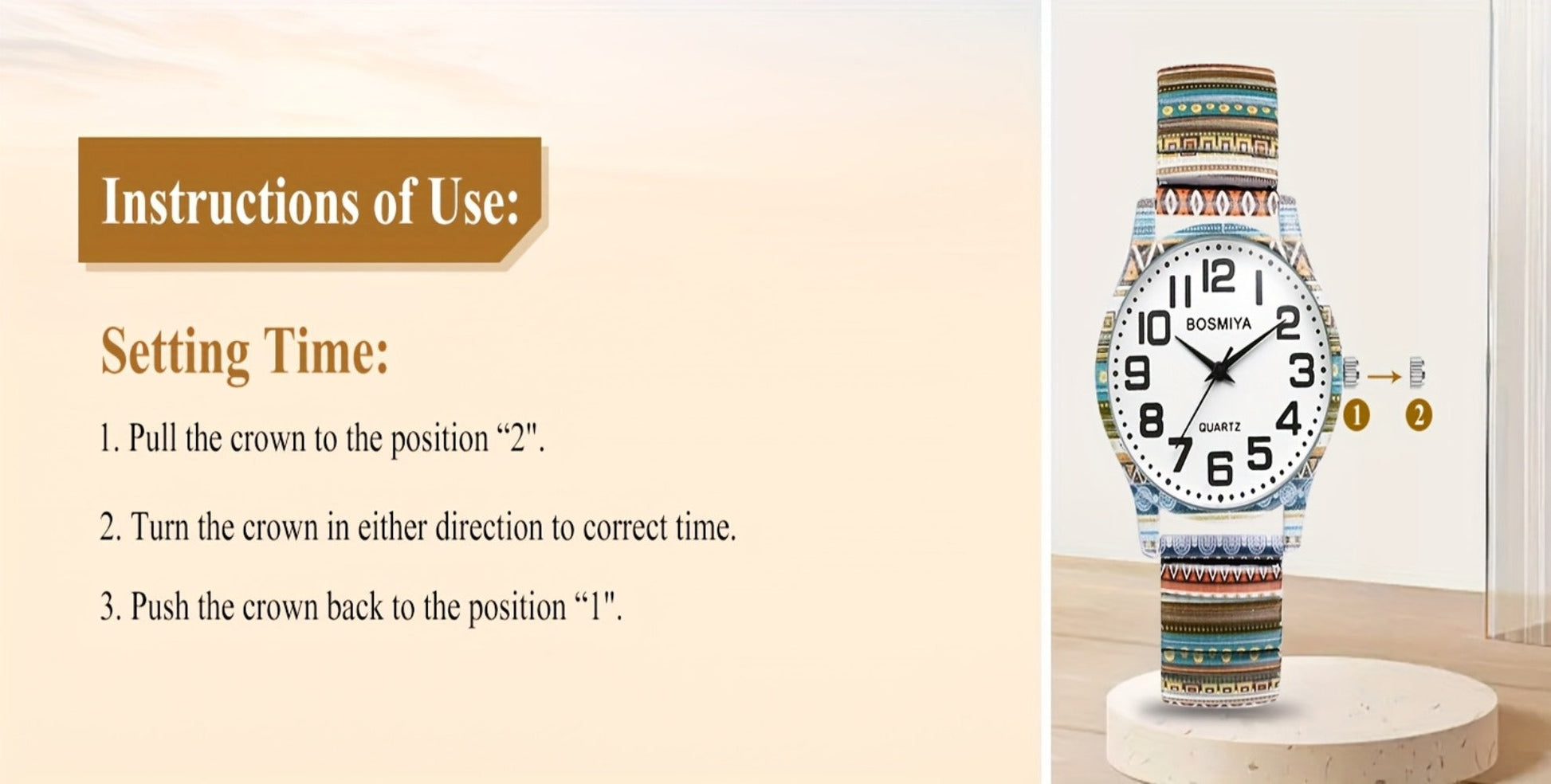 Women's Quartz Watch - Boho for Stretch Stainless Steel Strap, Large Arabic Numeral Dial - product detail view 27