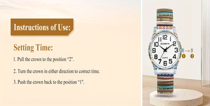 Women's Quartz Watch - Boho for Stretch Stainless Steel Strap, Large Arabic Numeral Dial - product detail view 27