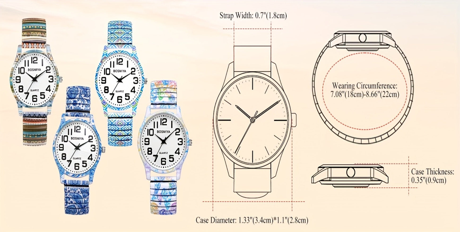 Women's Quartz Watch - Boho for Stretch Stainless Steel Strap, Large Arabic Numeral Dial - product detail view 28