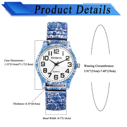 Women's Quartz Watch - Boho for Stretch Stainless Steel Strap, Large Arabic Numeral Dial - product detail view 33