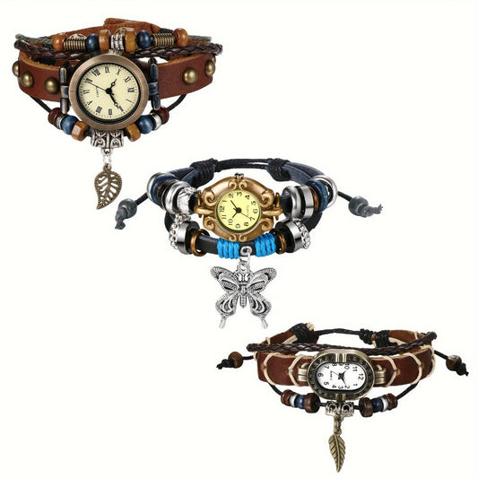 Women's Quartz Watch - Bracelet Vintage Ethnic Analog Faux Leather Cord Multi-Layer Wrap with - main product view