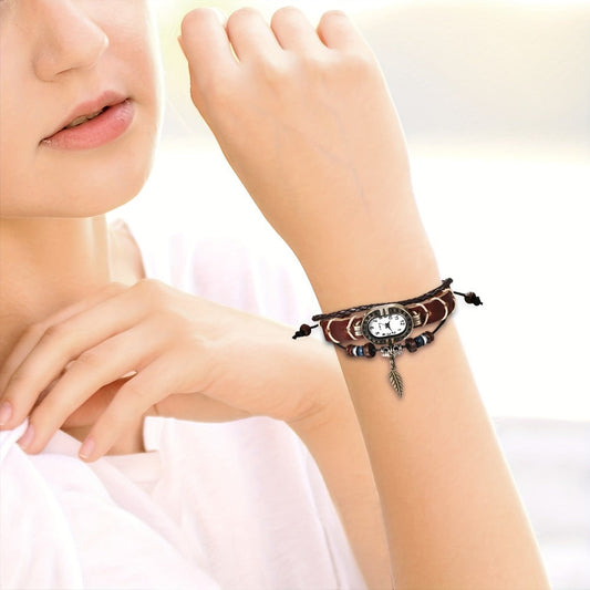 Women's Quartz Watch - Bracelet Vintage Ethnic Analog Faux Leather Cord Multi-Layer Wrap with - product detail view 2