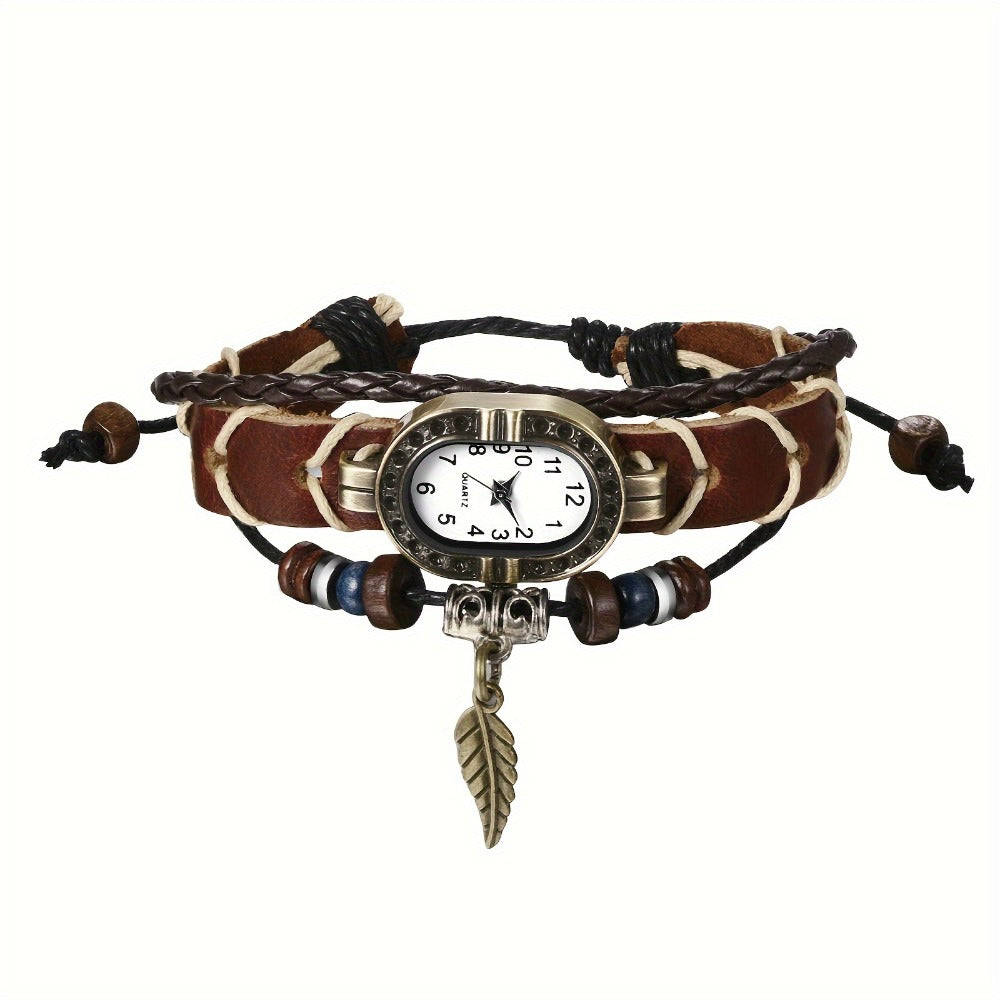 Women's Quartz Watch - Bracelet Vintage Ethnic Analog Faux Leather Cord Multi-Layer Wrap with - product detail view 3