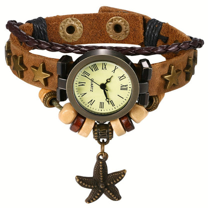 Women's Quartz Watch - Bracelet Vintage Ethnic Analog Faux Leather Cord Multi-Layer Wrap with - product detail view 9