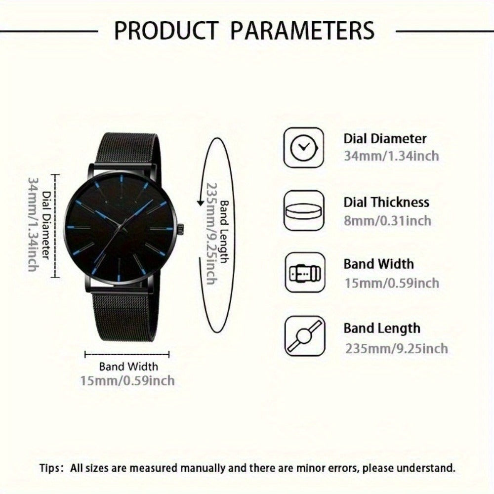 Men's Quartz Watch - Business Casual Set of 2 - Simple Analog Wristwatch Pair for Women - product detail view 3