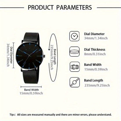 Men's Quartz Watch - Business Casual Set of 2 - Simple Analog Wristwatch Pair for Women - product detail view 3