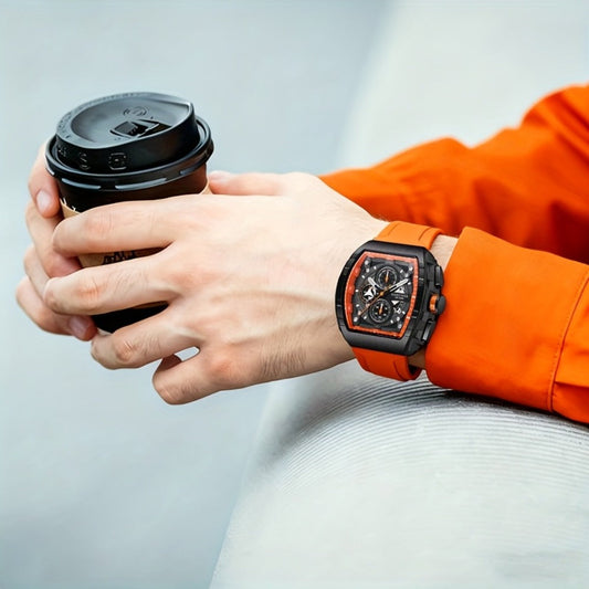 Men's Quartz Watch - Chronograph for Luxury Tonneau Sport Wristwatch Luminous Waterproof Racing - main product view