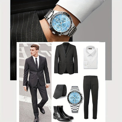Men's Quartz Watch - Chronograph Sport REWARD VIP Luminous Stainless Steel Wristwatch Ice Blue - product detail view 4