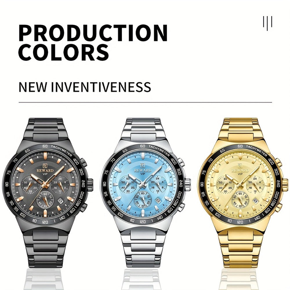 Men's Quartz Watch - Chronograph Sport REWARD VIP Luminous Stainless Steel Wristwatch Ice Blue - product detail view 9