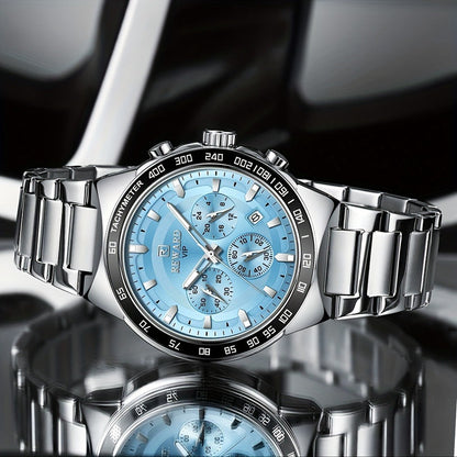 Men's Quartz Watch - Chronograph Sport REWARD VIP Luminous Stainless Steel Wristwatch Ice Blue - product detail view 10
