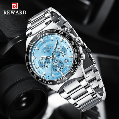 Men's Quartz Watch - Chronograph Sport REWARD VIP Luminous Stainless Steel Wristwatch Ice Blue - product detail view 11