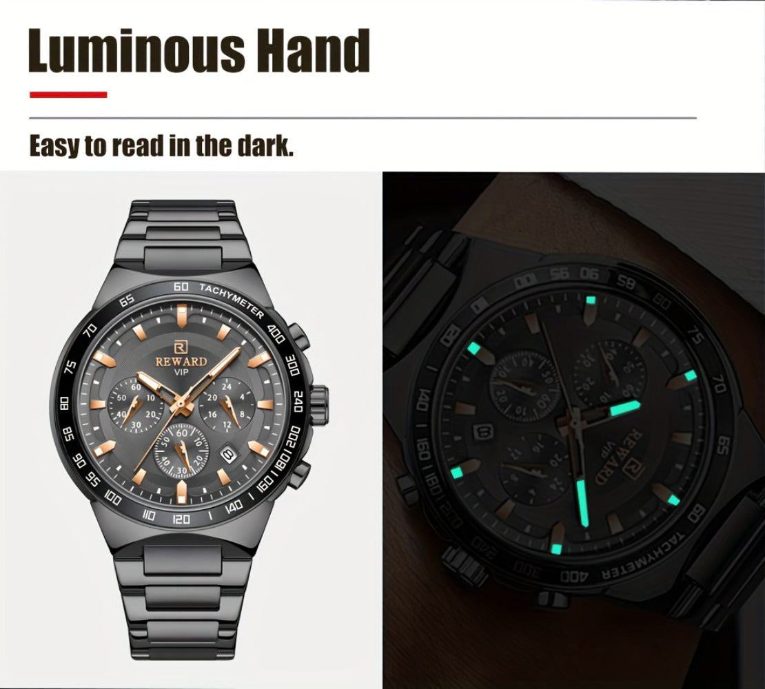 Men's Quartz Watch - Chronograph Sport REWARD VIP Luminous Stainless Steel Wristwatch Ice Blue - product detail view 14