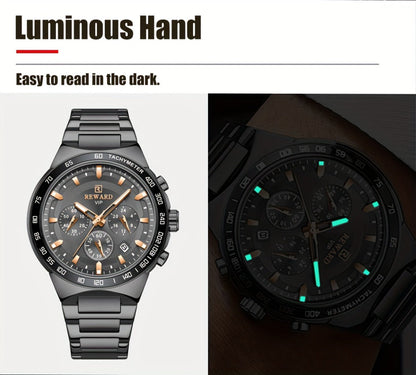 Men's Quartz Watch - Chronograph Sport REWARD VIP Luminous Stainless Steel Wristwatch Ice Blue - product detail view 14