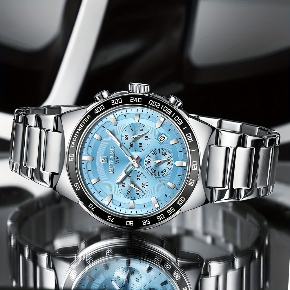 Men's Quartz Watch - Chronograph Sport REWARD VIP Luminous Stainless Steel Wristwatch Ice Blue - product detail view 15