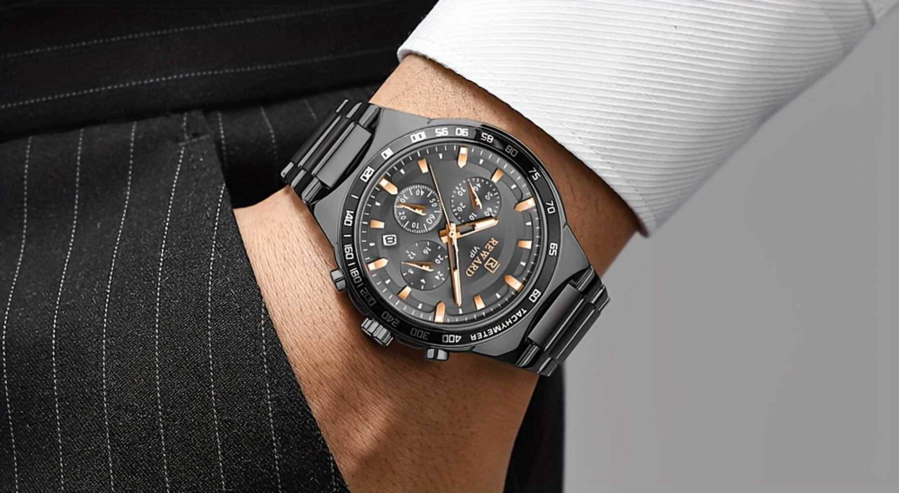 Men's Quartz Watch - Chronograph Sport REWARD VIP Luminous Stainless Steel Wristwatch Ice Blue - product detail view 21