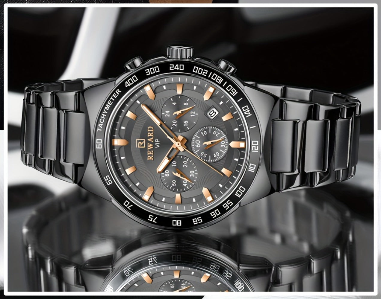 Men's Quartz Watch - Chronograph Sport REWARD VIP Luminous Stainless Steel Wristwatch Ice Blue - product detail view 22