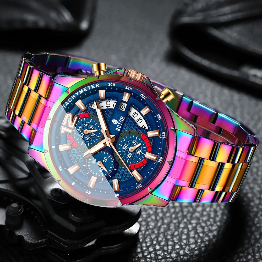 Women's Quartz Watch - Colorful 's with Date Display & Night Light Stainless Steel Band, Trendy - product detail view 2