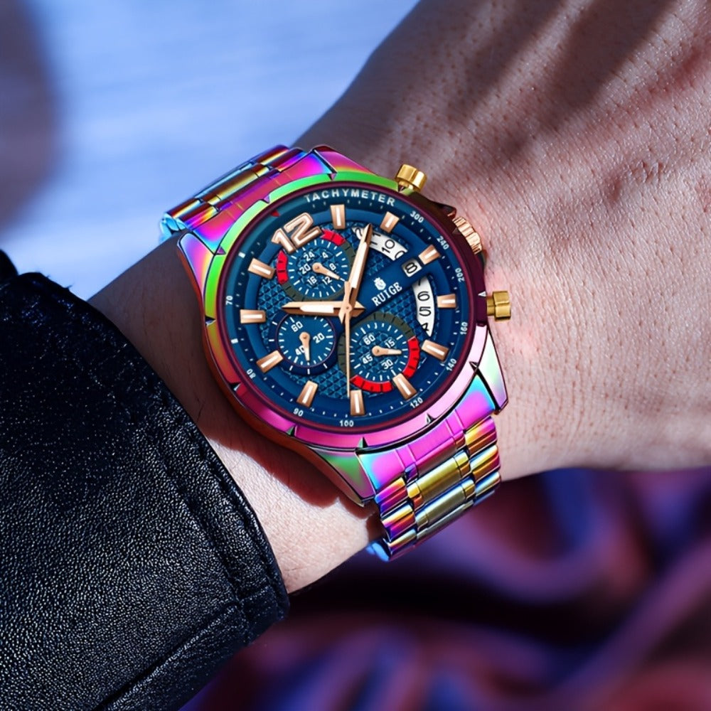 Women's Quartz Watch - Colorful 's with Date Display & Night Light Stainless Steel Band, Trendy - product detail view 3