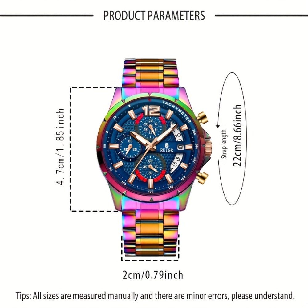Women's Quartz Watch - Colorful 's with Date Display & Night Light Stainless Steel Band, Trendy - product detail view 4