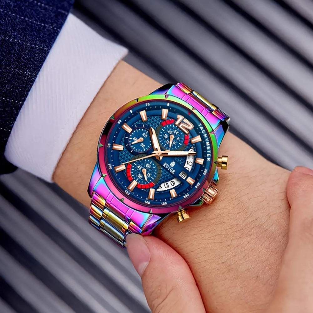 Women's Quartz Watch - Colorful 's with Date Display & Night Light Stainless Steel Band, Trendy - product detail view 5