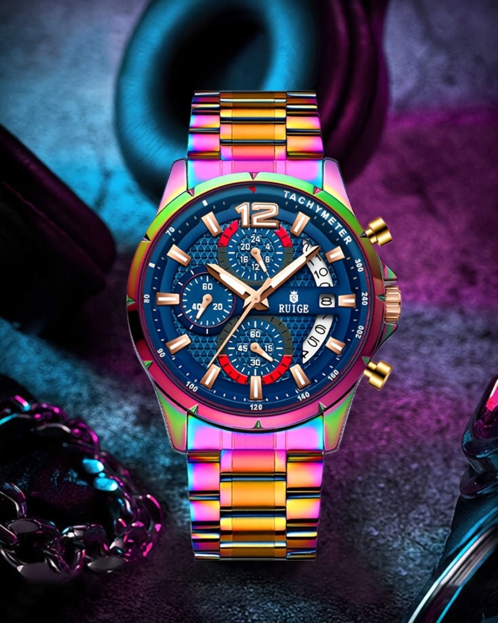 Women's Quartz Watch - Colorful 's with Date Display & Night Light Stainless Steel Band, Trendy - product detail view 10