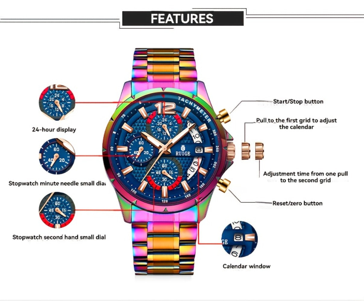 Women's Quartz Watch - Colorful 's with Date Display & Night Light Stainless Steel Band, Trendy - product detail view 11