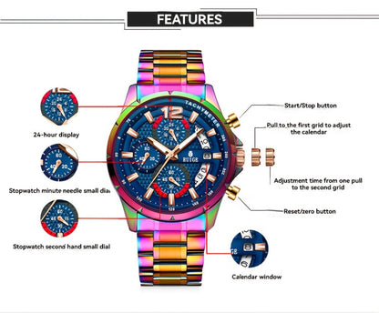 Women's Quartz Watch - Colorful 's with Date Display & Night Light Stainless Steel Band, Trendy - product detail view 11