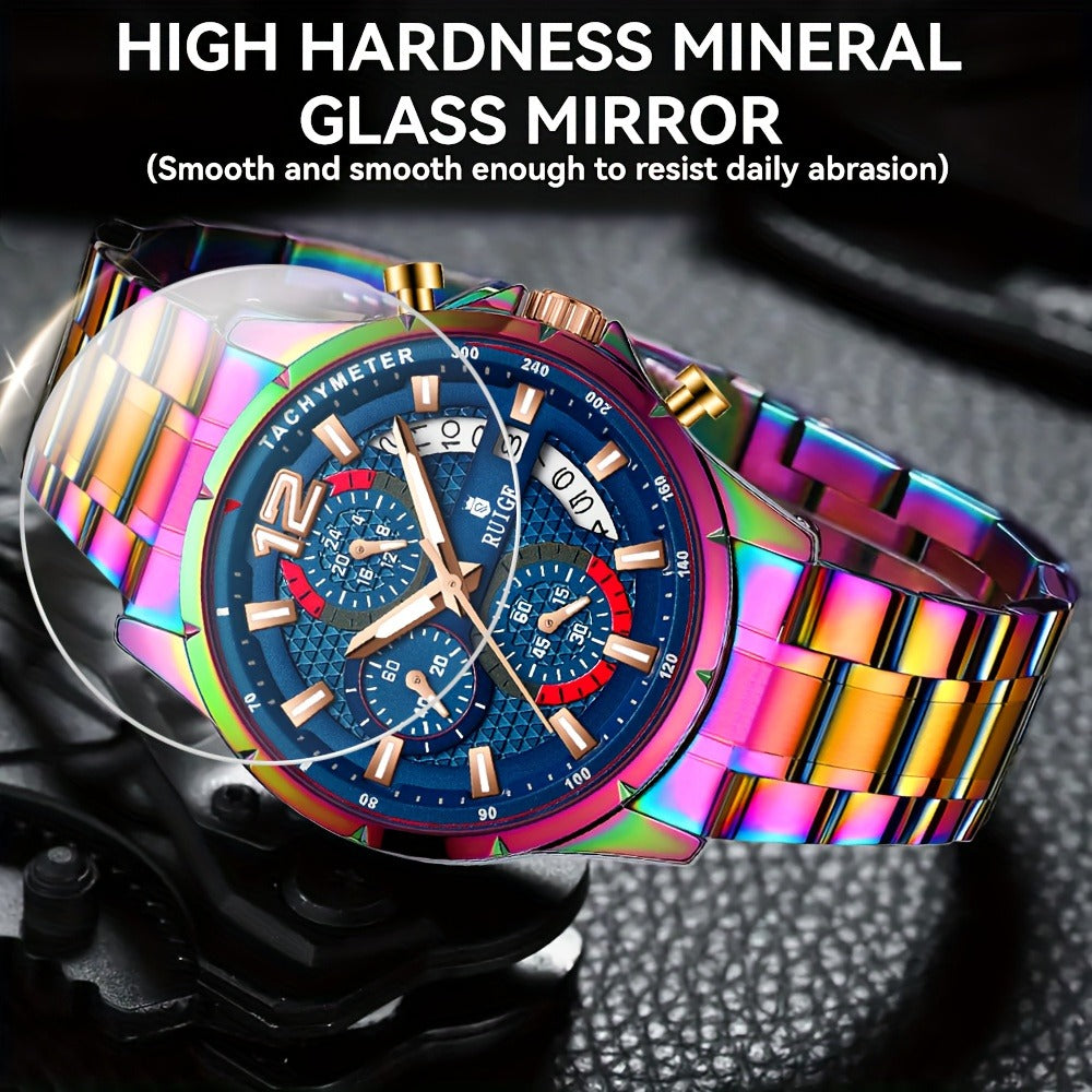 Women's Quartz Watch - Colorful 's with Date Display & Night Light Stainless Steel Band, Trendy - product detail view 12