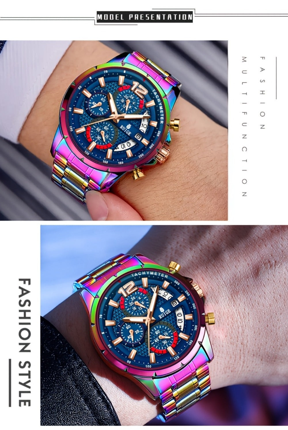 Women's Quartz Watch - Colorful 's with Date Display & Night Light Stainless Steel Band, Trendy - product detail view 13