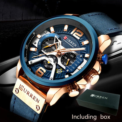 Men's Quartz Watch - CURREN Business Chronograph Faux Leather Strap Analog Date Stopwatch - main product view