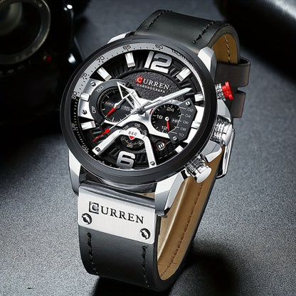 Men's Quartz Watch - CURREN Business Chronograph Faux Leather Strap Analog Date Stopwatch - product detail view 5